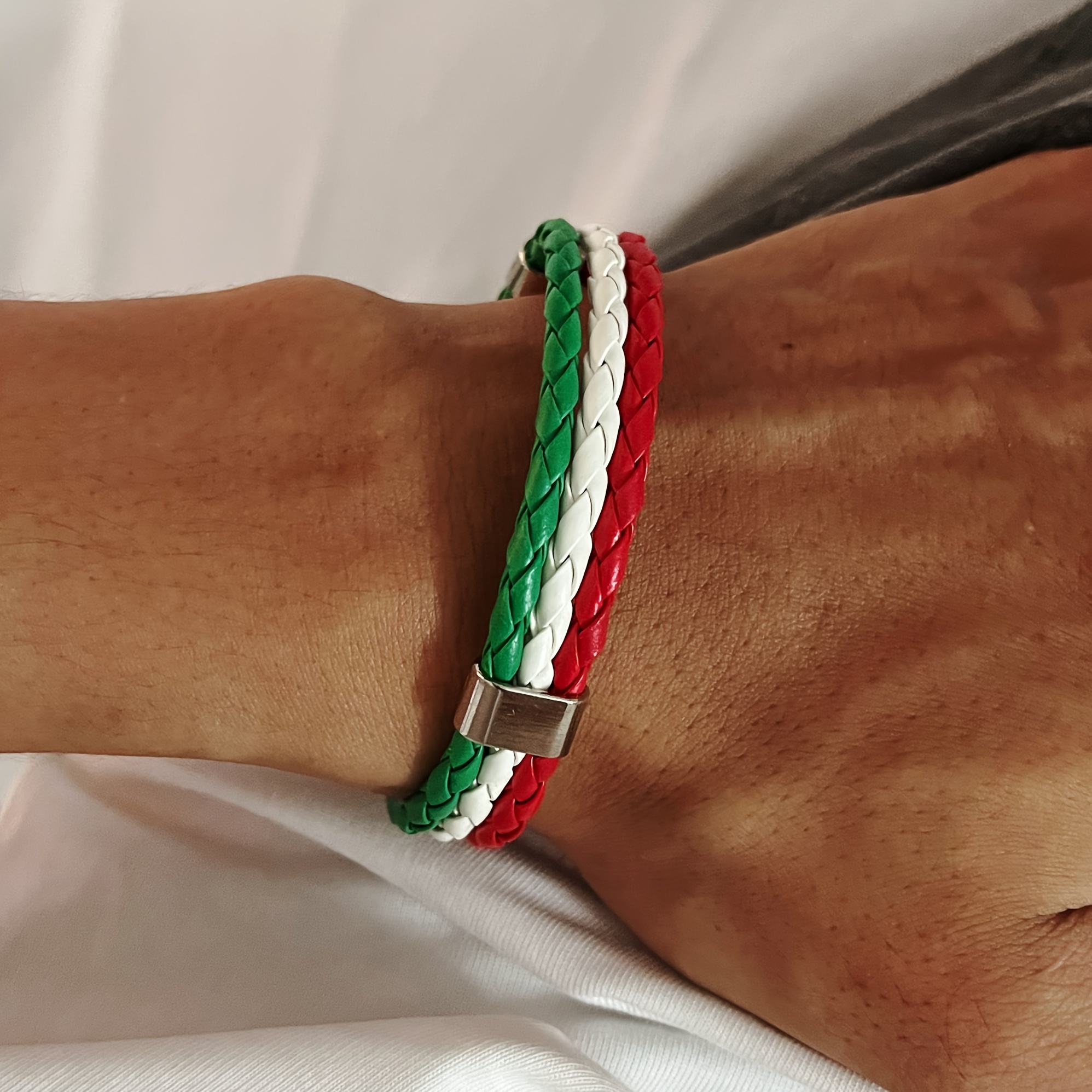 Red/Green Braided Flag Bracelet with Buckle